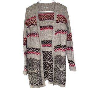 Maurices Wool Blend Long Chunky Cardigan‎ Sweater L Brown Southwest Western